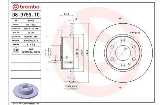 Brake Disc 08.9759.10 Brembo, Image 3
