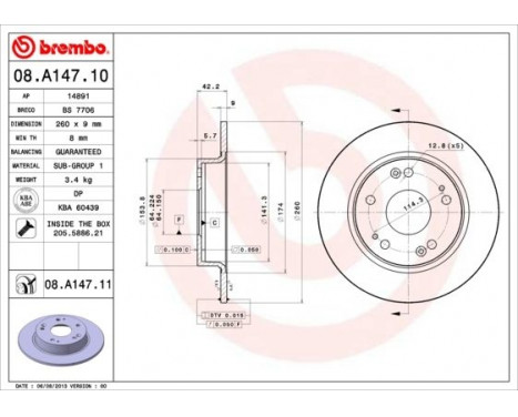 Brake Disc 08.A147.10 Brembo, Image 2