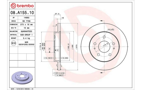 Brake Disc 08.A155.10 Brembo, Image 3