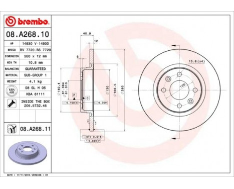 Brake Disc 08.A268.10 Brembo, Image 2