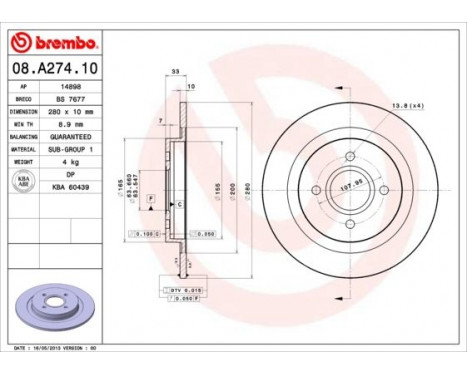 Brake Disc 08.A274.10 Brembo, Image 2