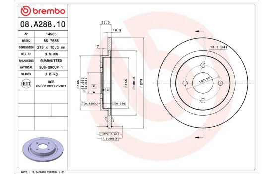 Brake Disc 08.A288.10 Brembo, Image 3