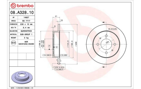 Brake Disc 08.A328.10 Brembo, Image 3