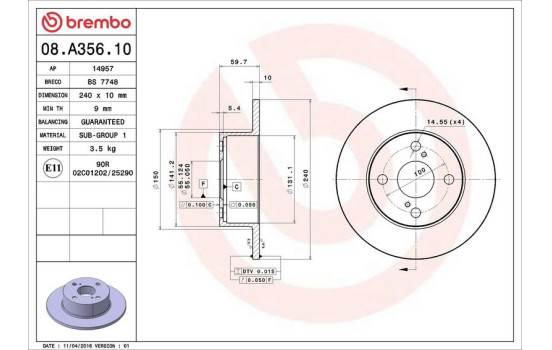 Brake Disc 08.A356.10 Brembo, Image 3