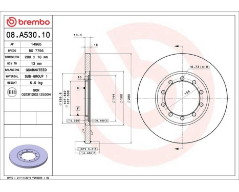 Brake Disc 08.A530.10 Brembo, Image 3