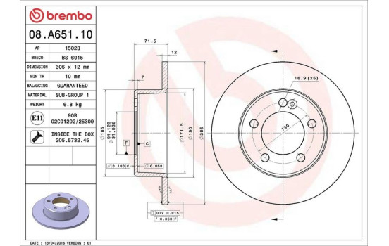 Brake Disc 08.A651.10 Brembo, Image 3