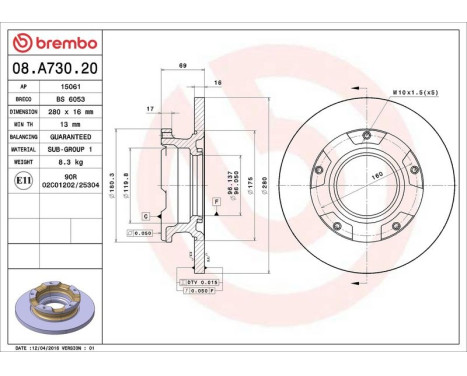 Brake Disc 08.A730.20 Brembo, Image 3