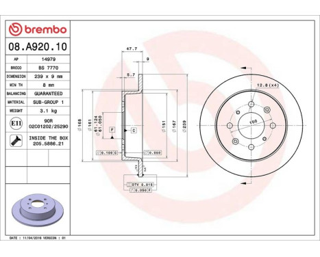 Brake Disc 08.A920.10 Brembo, Image 3