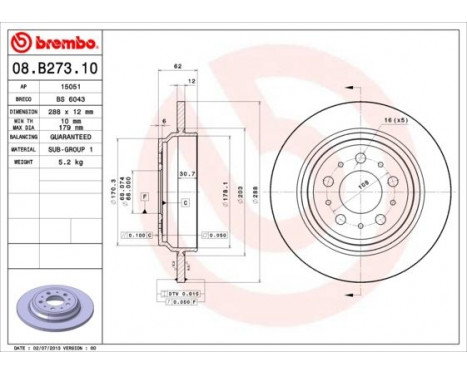 Brake Disc 08.B273.10 Brembo, Image 2