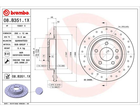 Brake disc 08.B351.1X Brembo