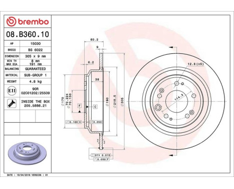 Brake Disc 08.B360.10 Brembo, Image 3