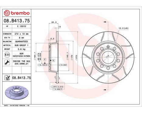Brake disc 08.B413.75 Brembo