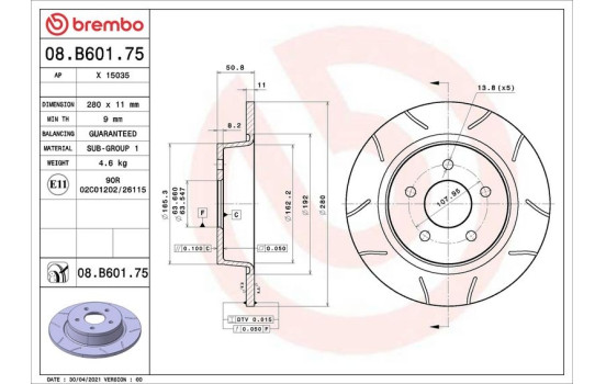 Brake disc 08.B601.75 Brembo, Image 2