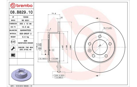 Brake Disc 08.B829.10 Brembo, Image 3