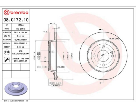 Brake Disc 08.C172.10 Brembo, Image 3
