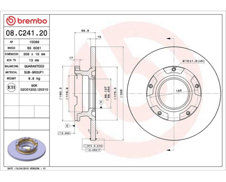 Brake Disc 08.C241.20 Brembo, Image 3