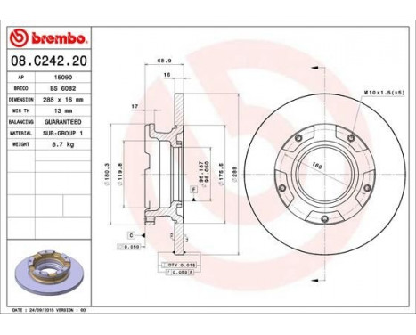 Brake Disc 08.C242.20 Brembo, Image 2