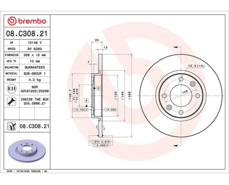 Brake disc 08.C308.21 Brembo