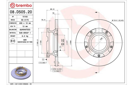 Brake Disc 08.D505.20 Brembo, Image 2