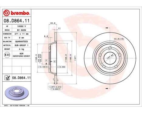 Brake disc 08.D864.11 Brembo