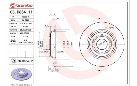 Brake disc 08.D864.11 Brembo
