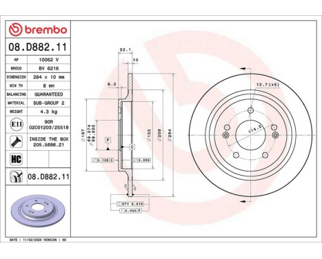 Brake disc 08.D882.11 Brembo, Image 2