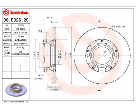 Brake disc 08.E026.20 Brembo