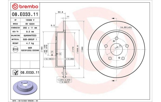 Brake disc 08.E033.11 Brembo