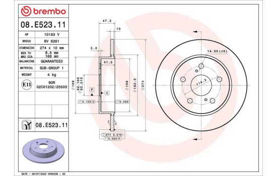 Brake disc 08.E523.11 Brembo
