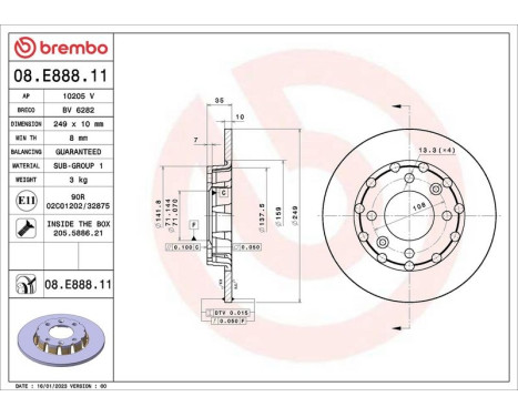 Brake disc 08.E888.11 Brembo
