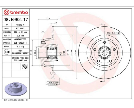 Brake disc 08.E962.17 Brembo, Image 2
