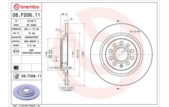 Brake disc 08.F206.11 Brembo, Image 2