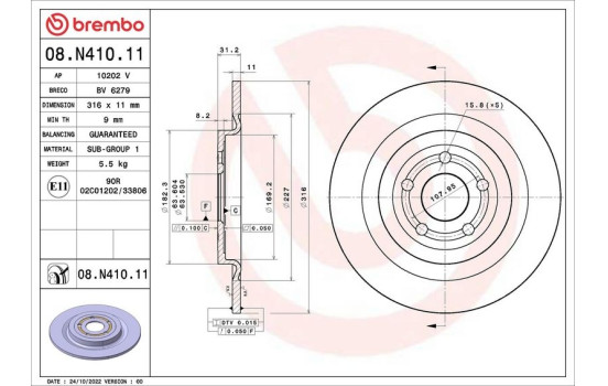 Brake disc 08.N410.11 Brembo, Image 2