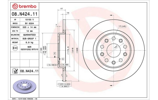 Brake disc 08.N424.11 Brembo