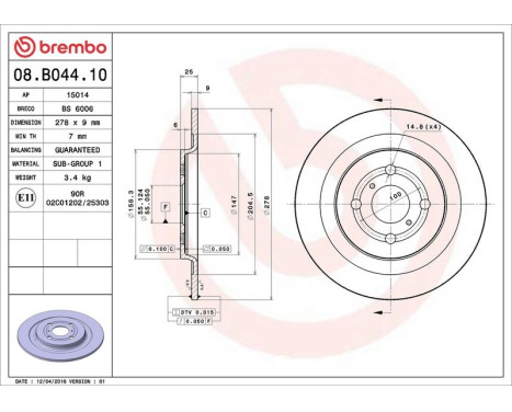 Brake Disc 08B04410 Brembo, Image 3