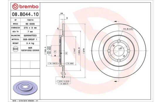 Brake Disc 08B04410 Brembo, Image 3