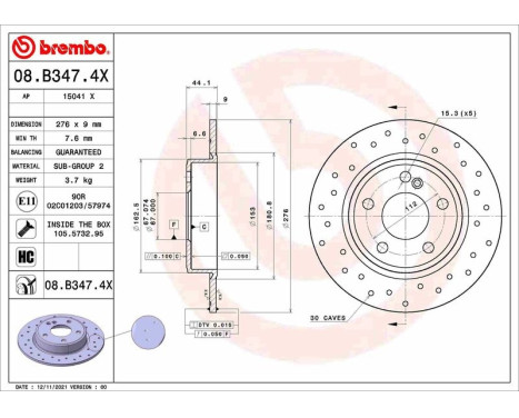 Brake disc 08B3474X Brembo