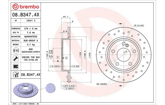 Brake disc 08B3474X Brembo