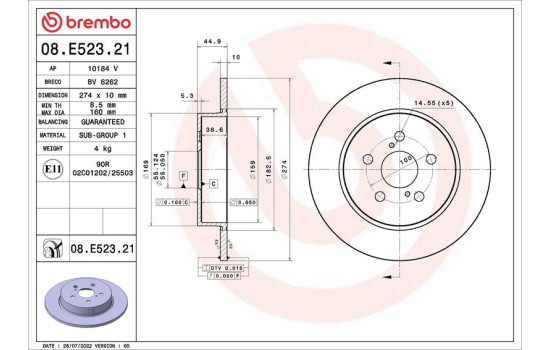 Brake disc 08E52321 Brembo, Image 2