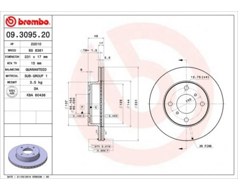 Brake Disc 09.3095.20 Brembo, Image 3