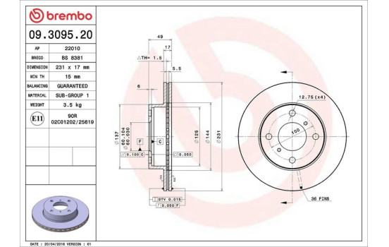Brake Disc 09.3095.20 Brembo, Image 4