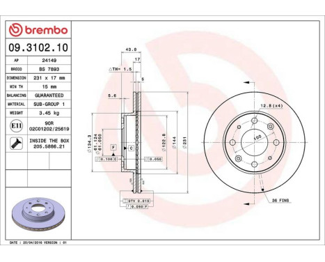 Brake Disc 09.3102.10 Brembo, Image 4