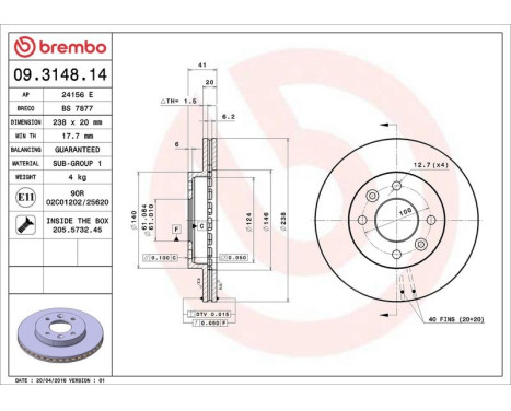 Brake Disc 09.3148.14 Brembo, Image 4