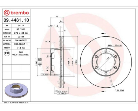 Brake Disc 09.4481.10 Brembo, Image 3