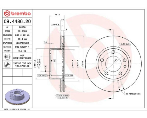 Brake Disc 09.4486.20 Brembo, Image 4