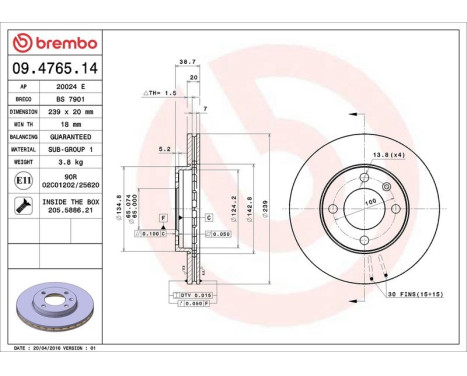 Brake Disc 09.4765.14 Brembo, Image 4