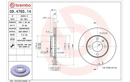 Brake Disc 09.4765.14 Brembo, Image 4