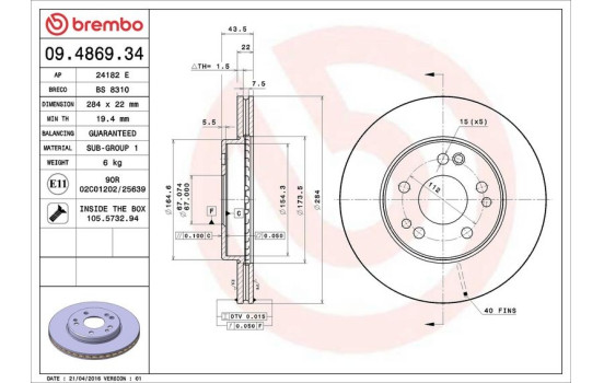 Brake Disc 09.4869.34 Brembo, Image 5