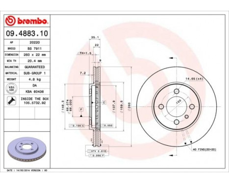 Brake Disc 09.4883.10 Brembo, Image 2