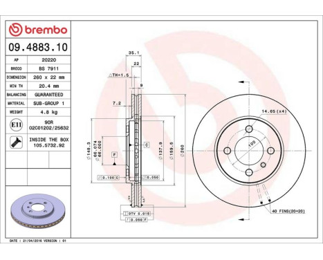 Brake Disc 09.4883.10 Brembo, Image 4